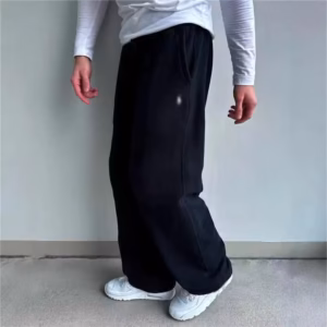 Men's Hip Hop Wide Leg Casual Pants Elastic Waist Drawstring Loose Fit Solid Color Polyester for Autumn