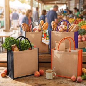 Eco Jute Burlap Tote Bag Custom Logo Shopping Carry Bag Rope Handles Lightweight Grocery Bag for Retail Market
